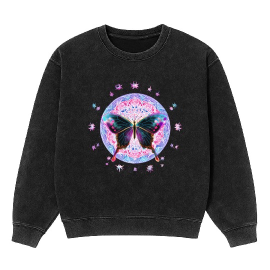 Mystical Butterfly Mandala Design Mineral Wash Sweatshirts