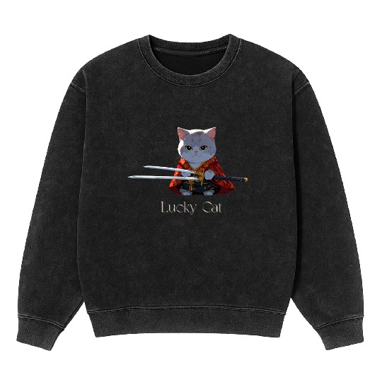 Mythic Warrior Cat with Swords Mineral Wash Sweatshirts