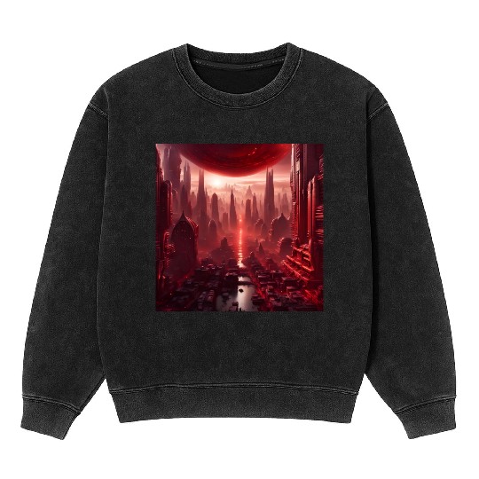 Red Megapolis City On Alien Planet Sci-Fi Topic Mineral Wash Sweatshirts