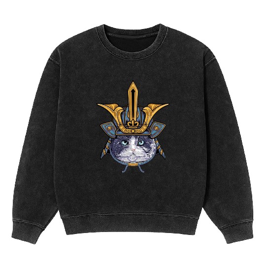 Samurai Cat Warrior Mineral Wash Sweatshirts