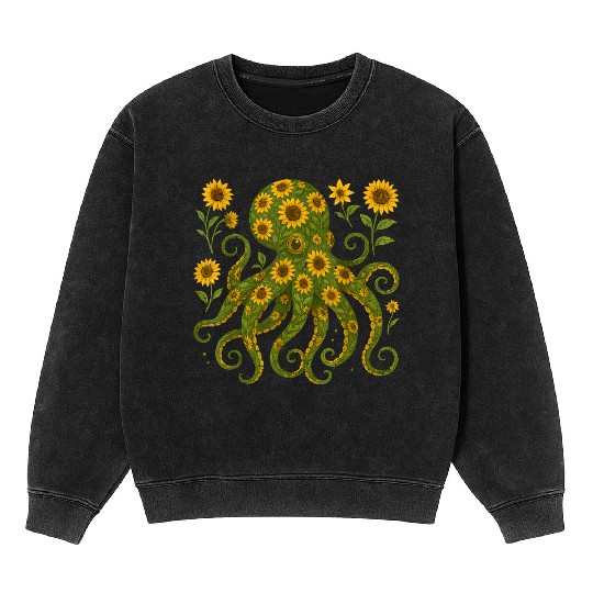 Sunflower Octopus Art Print Mineral Wash Sweatshirts