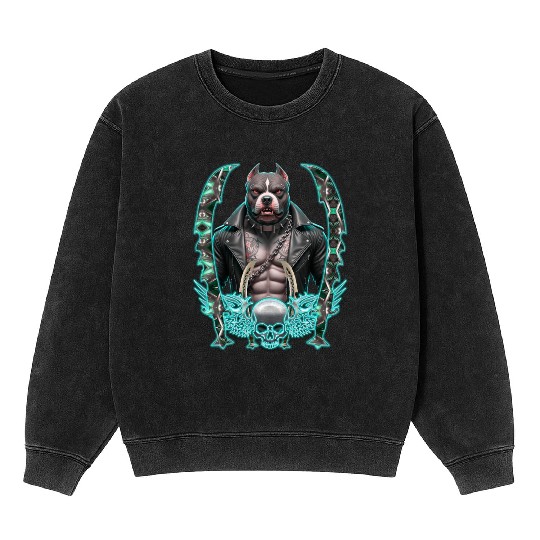 Neon Pitbull with Punk Armor Mineral Wash Sweatshirts