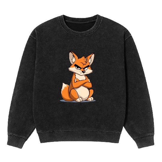 Grumpy cartoon Fox with serious expression Mineral Wash Sweatshirts