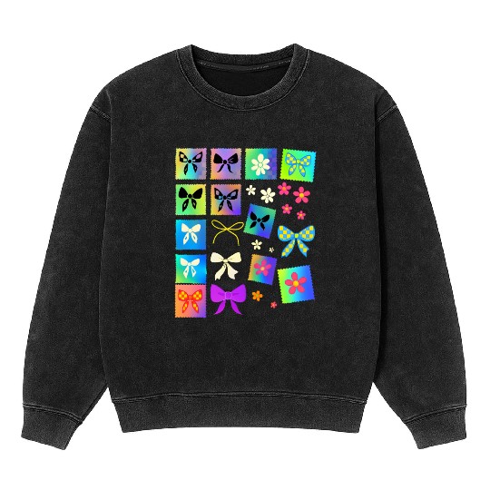 Pastel Aesthetic Stam Y2K Cute Girly Coquette Bow Mineral Wash Sweatshirts