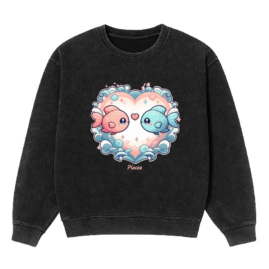 Celestial Pisces Love Heart Illustration Mineral Wash Sweatshirts