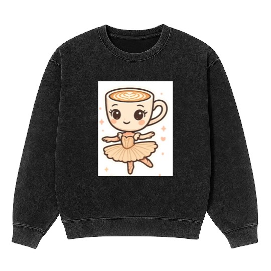 Coffee Cup Ballerina Illustration Mineral Wash Sweatshirts