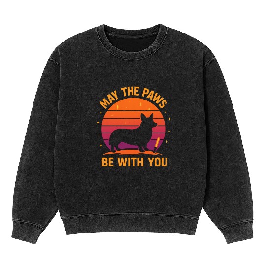 May the Paws Be With You Retro Corgi Mineral Wash Sweatshirts