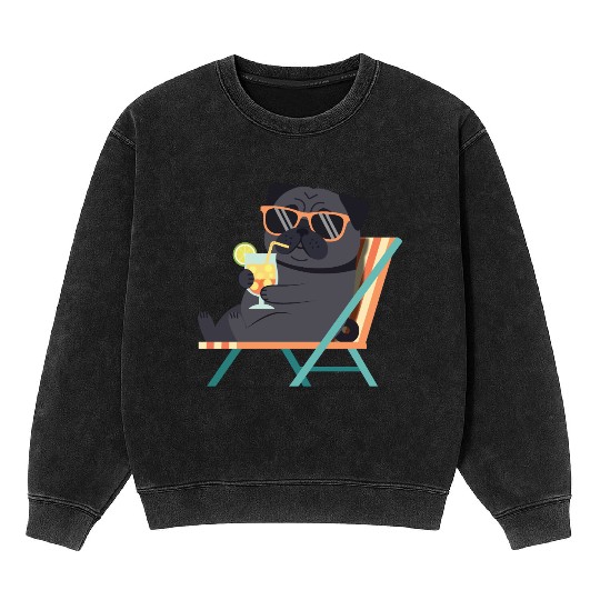 Chill Pug with Sunglasses and Lemonade Mineral Wash Sweatshirts