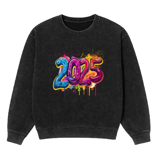 Colorful 2025 Graffiti Style Celebration Mineral Wash Sweatshirts