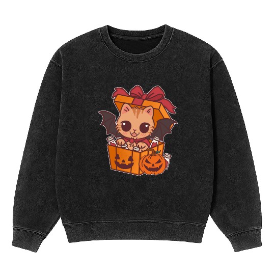 Halloween Cat with Potion Gift Box Mineral Wash Sweatshirts