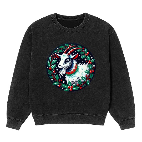 Festive Yule Goat Nordic Holiday Design Mineral Wash Sweatshirts