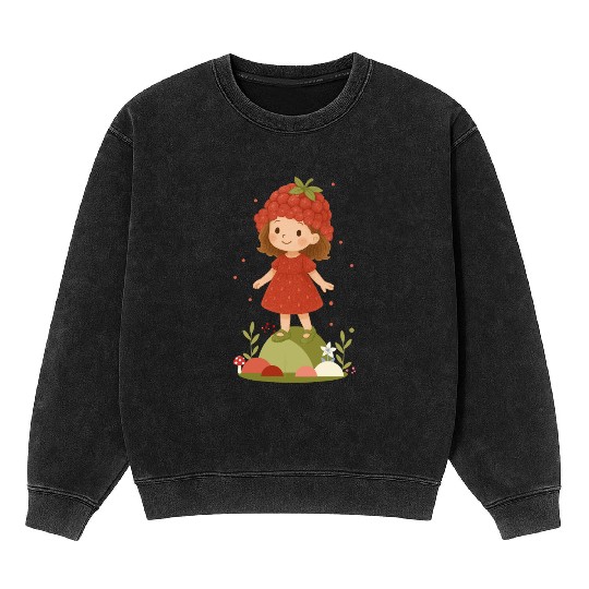 Cute Raspberry Girl Illustration Mineral Wash Sweatshirts