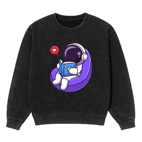 Space Explorer Reading Astronaut Design Mineral Wash Sweatshirts