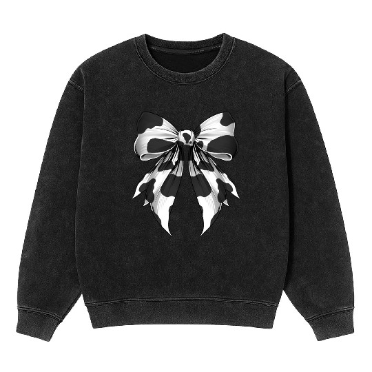 Coquette Bow Cow Pattern Cow Farmer Cow Farming Mineral Wash Sweatshirts