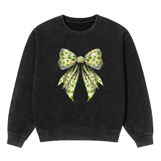 Coquette Bow St Patricks Day Shamrock Pattern Mineral Wash Sweatshirts