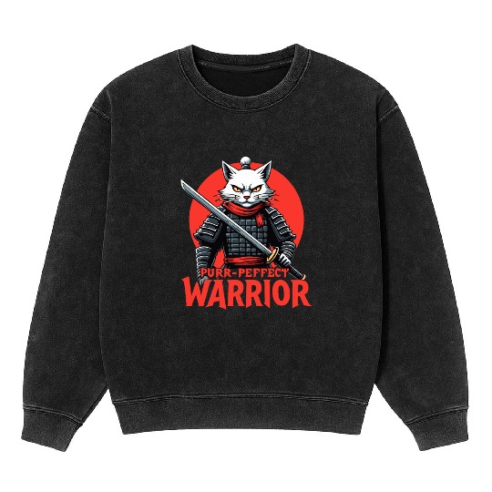 Purr-Perfect Warrior Cat Design Mineral Wash Sweatshirts