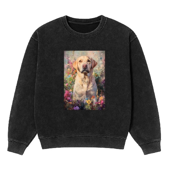 Labrador in Vibrant Garden Scene Mineral Wash Sweatshirts