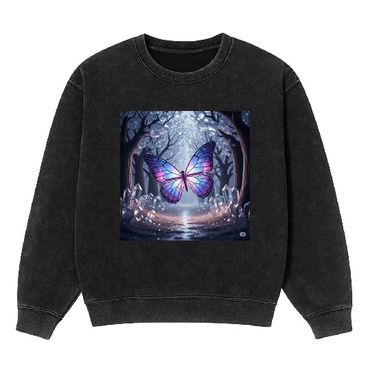 Galaxy Winged Butterfly in Mystical Forest Mineral Wash Sweatshirts
