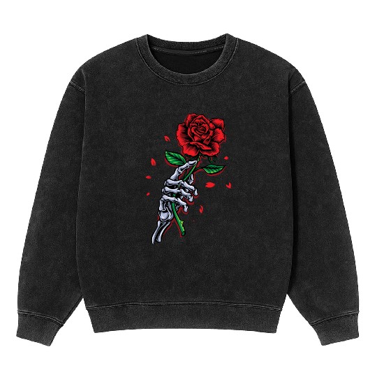Skeleton Hand with Rose – Gothic Romance Art Mineral Wash Sweatshirts