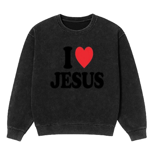 Heart and Cross with I Love Jesus Message Mineral Wash Sweatshirts