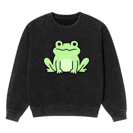 Lime Green Cartoon Frog Design Mineral Wash Sweatshirts