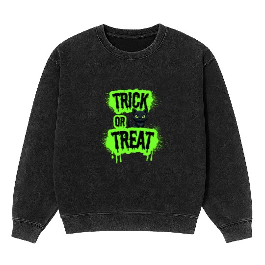 Trick or Treat Black Cat Halloween –spooky neon Mineral Wash Sweatshirts