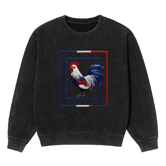 French Rooster Blue White Red National Flag Design Mineral Wash Sweatshirts