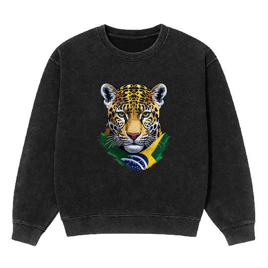 Brazil Jaguar Head Green Yellow Blue National Flag Mineral Wash Sweatshirts