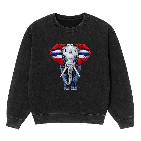 Thailand Elephant Red White Blue National Flag Cul Mineral Wash Sweatshirts