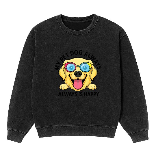 Joyful Dog with Sunglasses Illustration Mineral Wash Sweatshirts