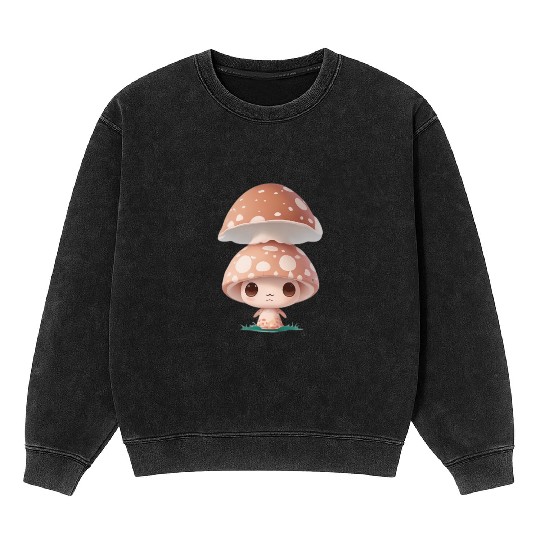 Cute Mushroom Character Illustration Mineral Wash Sweatshirts