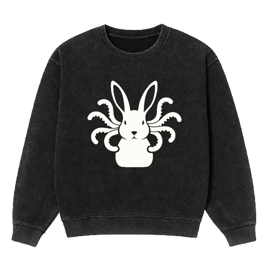 Octopus Bunny │Surreal White Cryptid Animal Mashup Mineral Wash Sweatshirts
