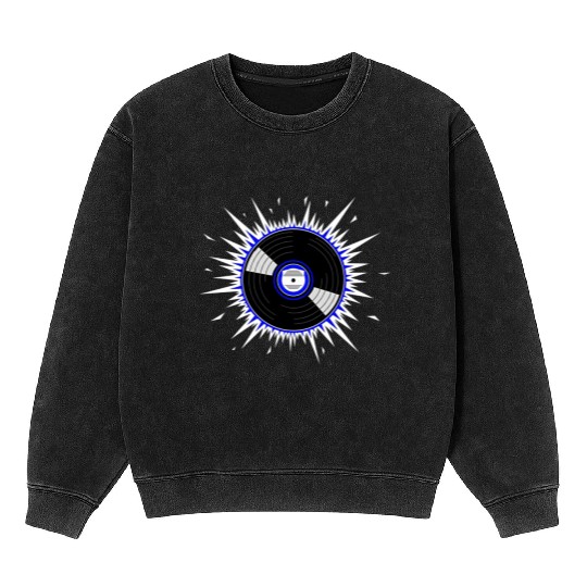 Vinyl Record Starburst Design Mineral Wash Sweatshirts