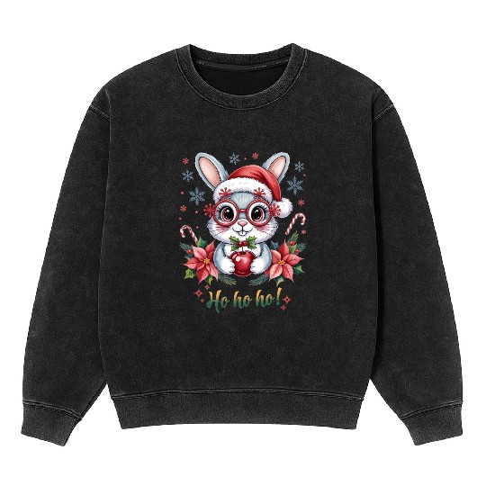 Festive Bunny with Christmas Decor Mineral Wash Sweatshirts