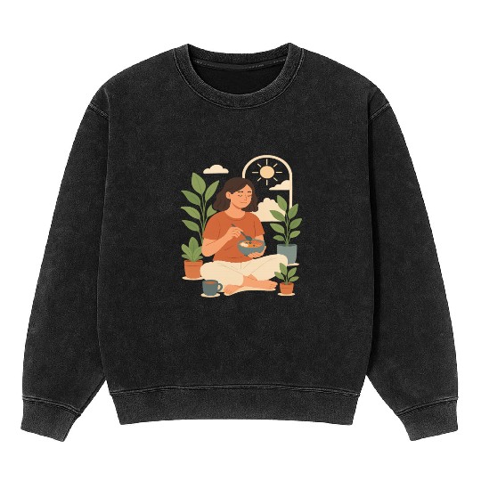 Morning Serenity with Plants and Sunlight Mineral Wash Sweatshirts