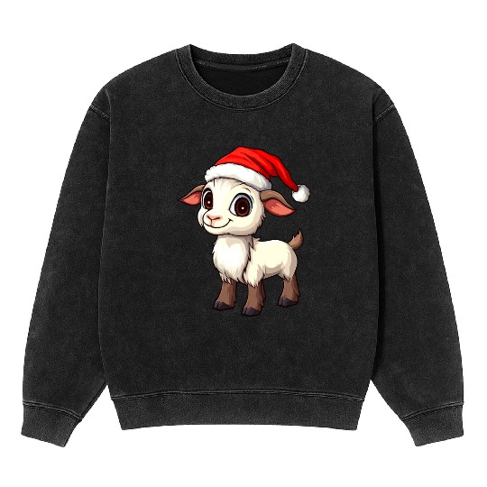 Festive Christmas Goat Cartoon Design Mineral Wash Sweatshirts