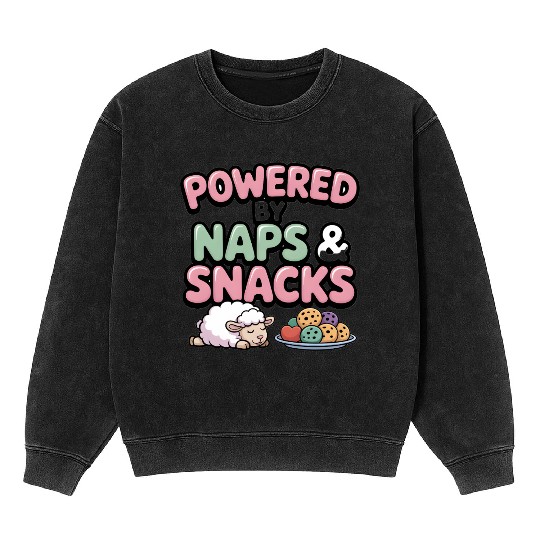 Powered by Naps and Snacks Illustration Mineral Wash Sweatshirts