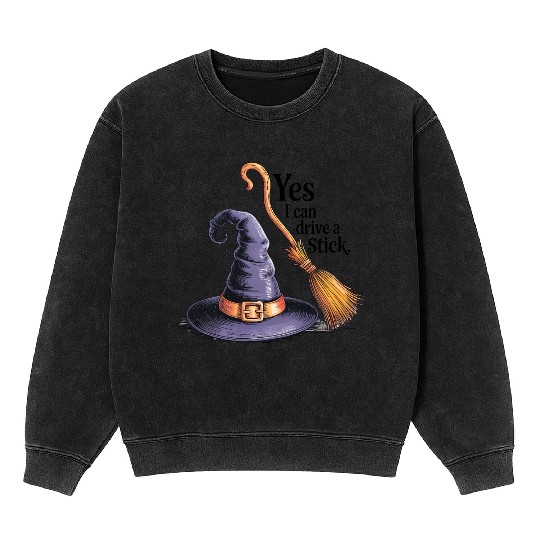 Magical Witch Hat with Broom and Quote Mineral Wash Sweatshirts