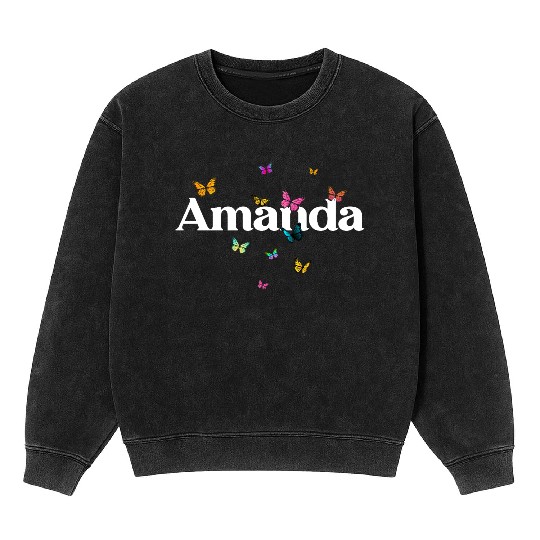 Colorful Butterfly Name AMANDA Mineral Wash Sweatshirts