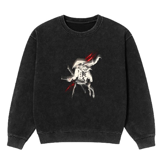 Futuristic Samurai Warrior Illustration Mineral Wash Sweatshirts