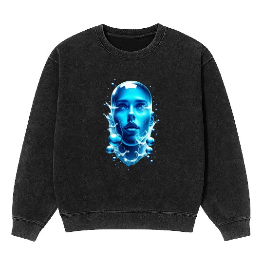 Futuristic Water-Alien Portrait Mineral Wash Sweatshirts