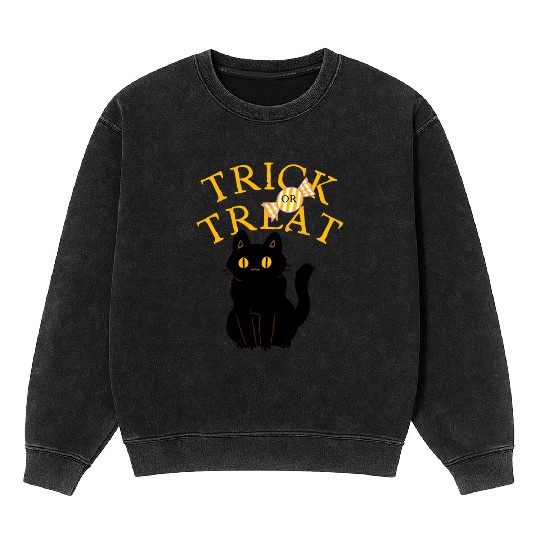 Whimsical Halloween Cat Halloween Night Mineral Wash Sweatshirts