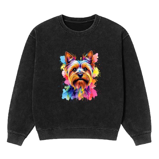 Vibrant Yorkie Portrait Art Mineral Wash Sweatshirts
