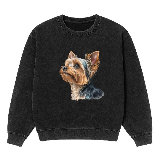 Realistic Yorkshire Terrier Portrait Mineral Wash Sweatshirts