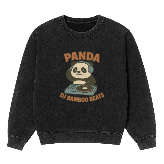 Panda DJ Bamboo Beats Illustration Mineral Wash Sweatshirts