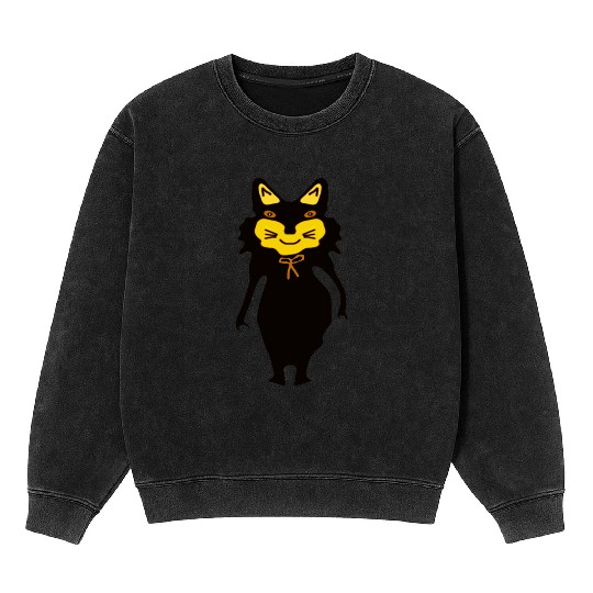 Whimsical Cat with Bright Yellow Face Mineral Wash Sweatshirts