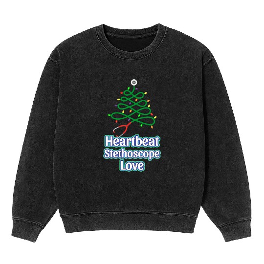 Festive Christmas Tree Heartbeat Design Mineral Wash Sweatshirts