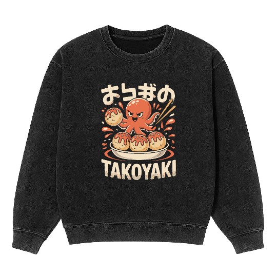 Octopus Serving Takoyaki Illustration Mineral Wash Sweatshirts