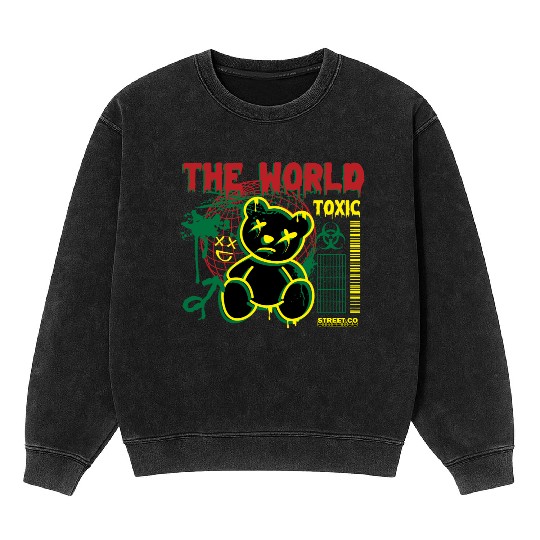 Toxic World Kawaii Bear Artwear Mineral Wash Sweatshirts
