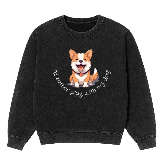 Joyful Corgi Playfulness Design Mineral Wash Sweatshirts